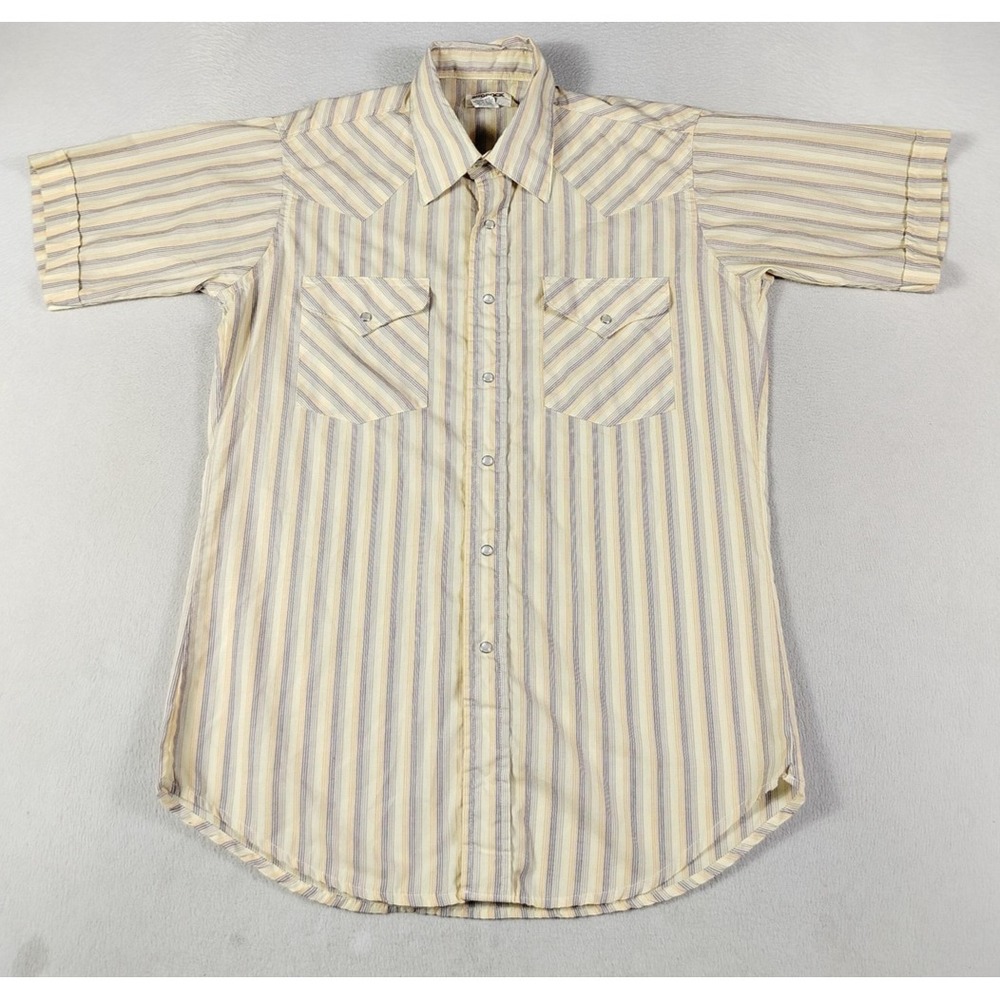 Vintage Ruddock Shirt Mens Medium Yellow Extra Long Tail Western Pearl Snap